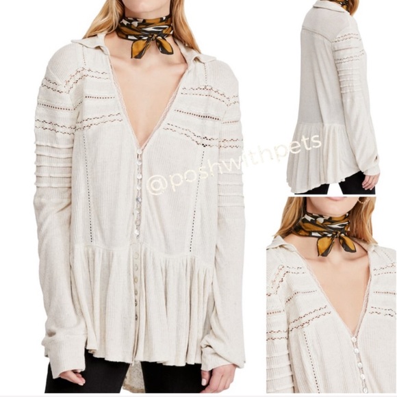 Free People Tops - Free People NWT Set To Stun Tunic Top Long Sleeve V Neck Hi Low White Small New